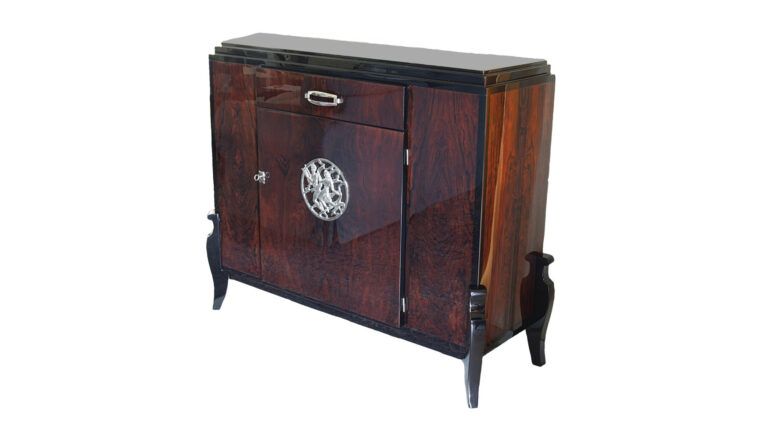 Art-Déco Anrichte, Makassar, Schwarzlack, Frankreich um 1930