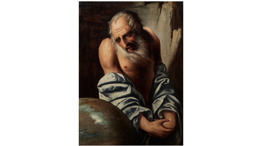 PIETRO della VECCHIA (Vicence 1603- Venise 1678) HERACLITE Huile sur toile (rentoilage ancien) Hauteur : 97, 5 cm Largeur : 70 cm