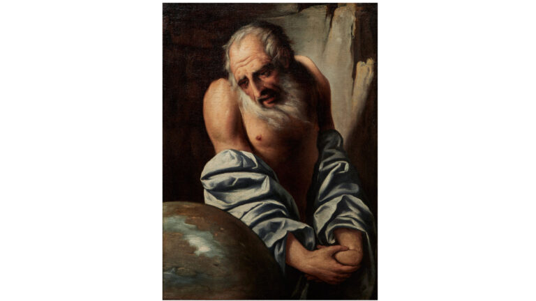 PIETRO della VECCHIA (Vicence 1603- Venise 1678) HERACLITE Huile sur toile (rentoilage ancien) Hauteur : 97, 5 cm Largeur : 70 cm