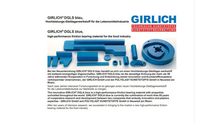 GIRLICH® DGLS blau, Hochleistungs-Gleitlagerwerkstoff für die Lebensmittelindustrie