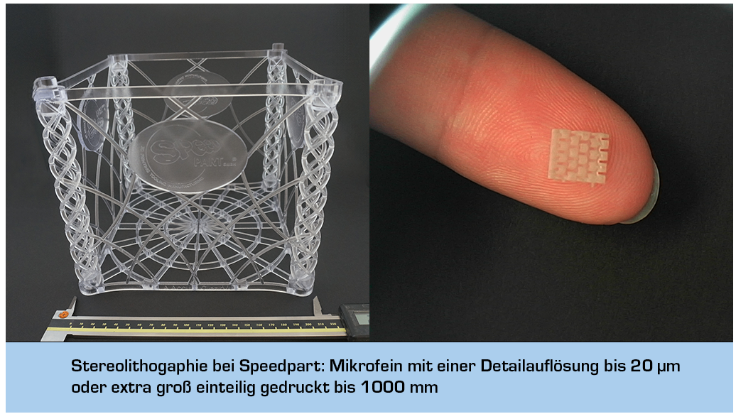 Größer und Präziser: Stereolithographie 3D Druck neu definiert – Mikrofein mit einer Detailauflösung bis 20 µm oder extra groß einteilig gedruckt bis 1000 mm