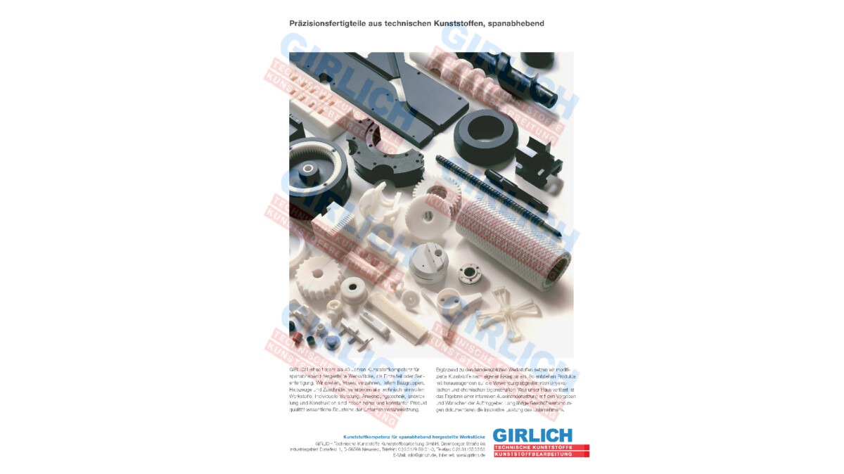 Präzisionsfertigteile aus techn. Kunststoff: GIRLICH ist seit mehr als 50 Jahren Kunststoffkompetenz für spanabhebend hergestellte Werkstücke, als Einzelteil oder Serienfertigung. Wir drehen, fräsen, liefern Baugruppen, verarbeiten technische Kunststoffe