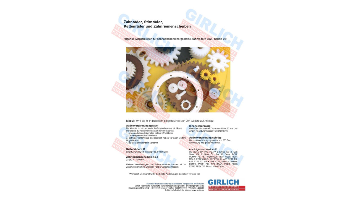 Zahn- Kettenräder aus Kunststoff: