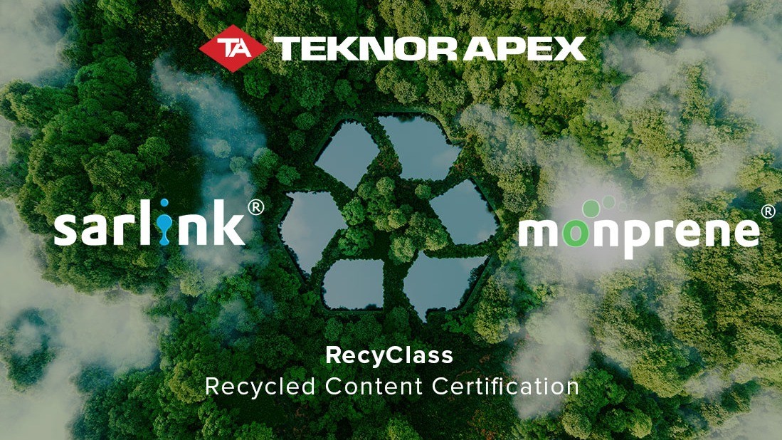 Teknor Apex erhält RecyClass-Zertifizierung für Recyclingmaterial für Produkte der Marken Sarlink® TPV und Monprene® TPE.