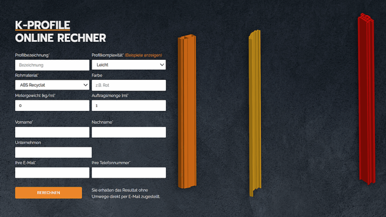 einzigartiger online Kalkulator für Kunststoffprofile