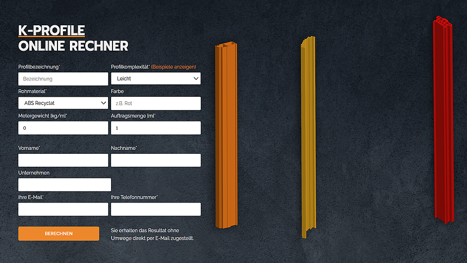 einzigartiger online Kalkulator für Kunststoffprofile