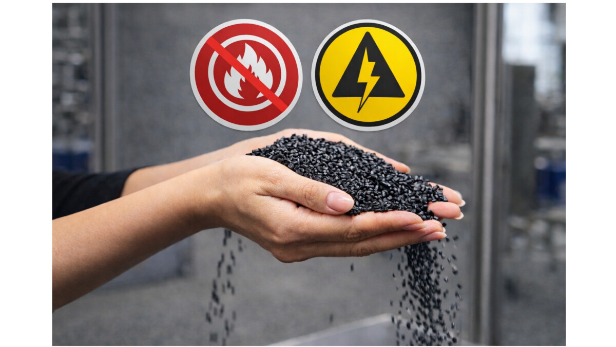 Flammgeschützte und elektrisch leitfähige Kunststoffe mit Rezyklatanteil
