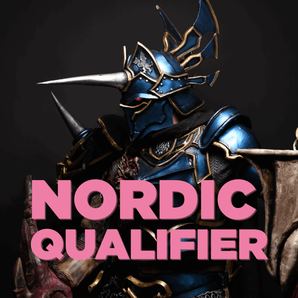 Portrait of a cosplayer from Soul Calibur. The text "Nordic Qualifier" is written over the image.