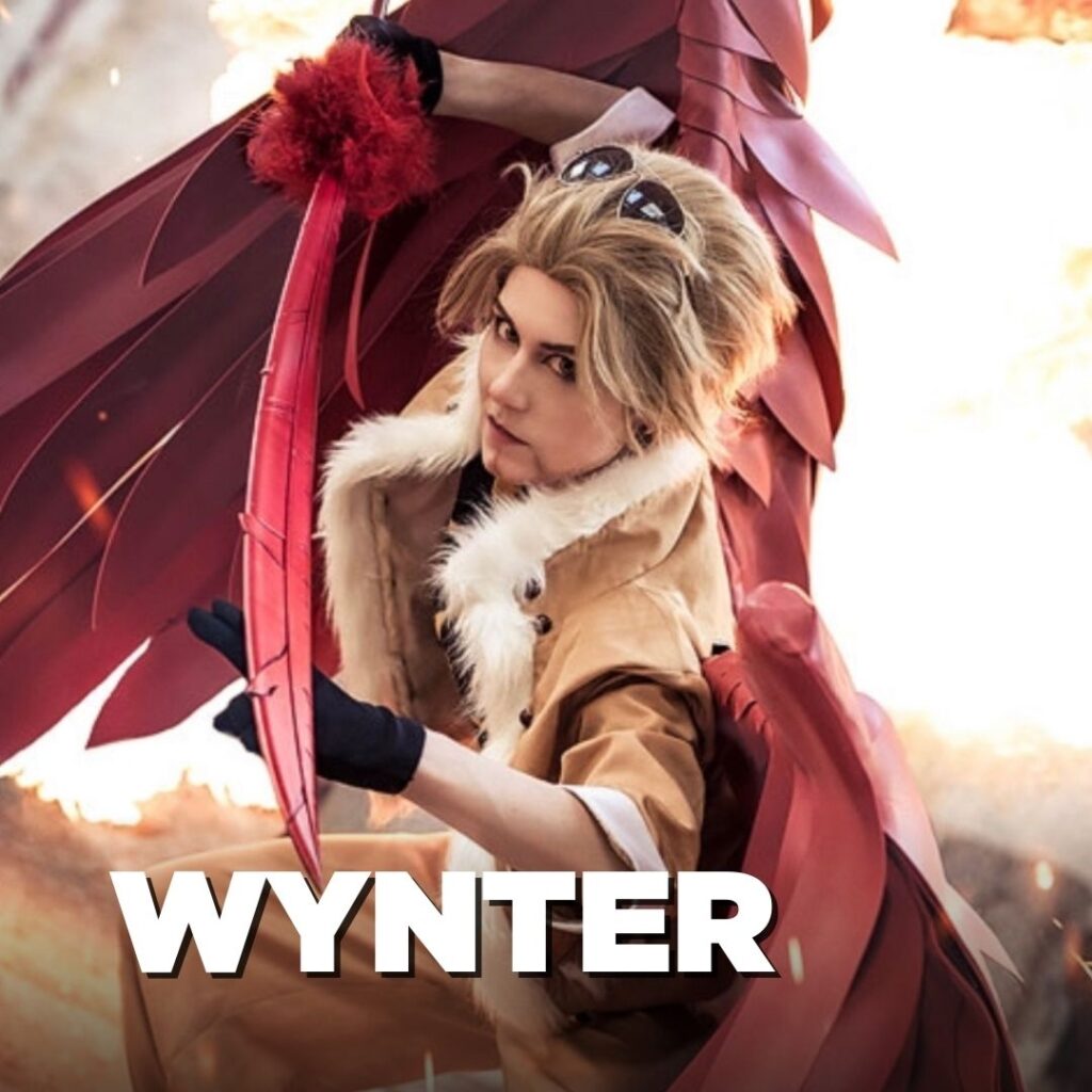 Portrait of the cosplayer Wynter_Phoenix in a Hawks cosplay from M Hero Academia