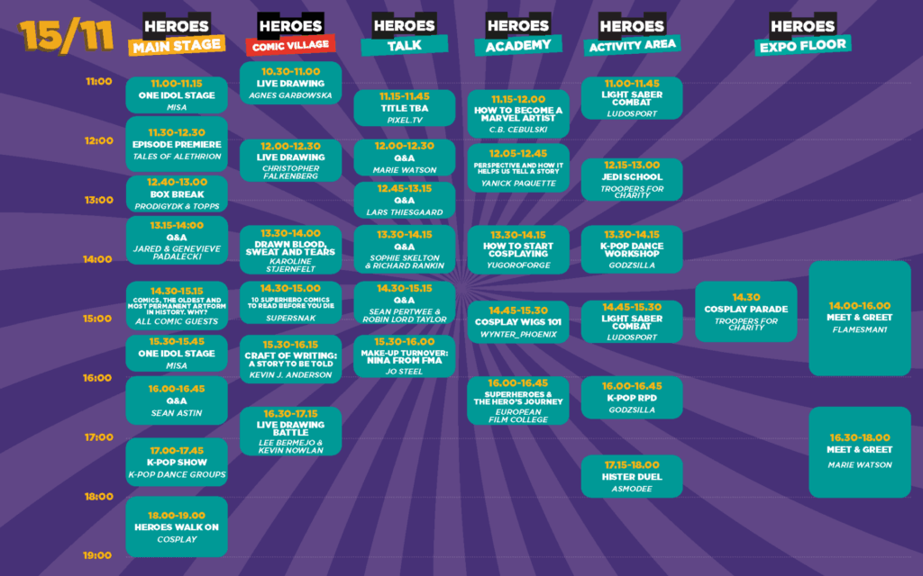 Comic Con Denmark 2025 program 15/11