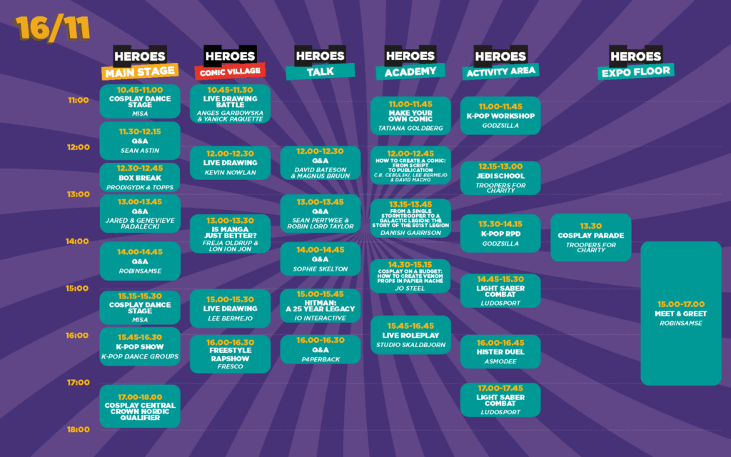 Comic Con Denmark program 2025 16/11