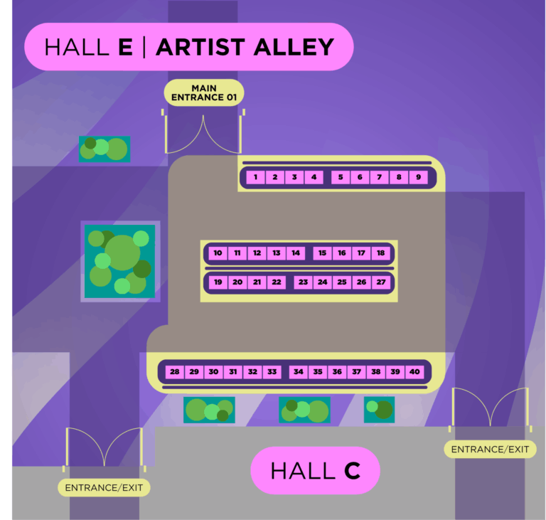 Square map of Comic con Denmark Artist Alley
