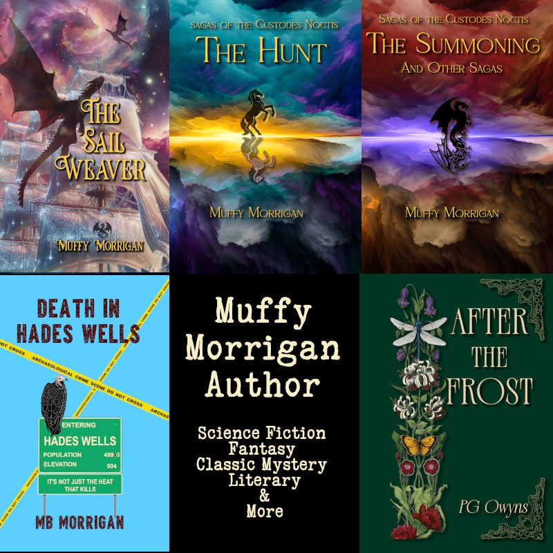 Promotional image of book covers by Muffy Morrigan