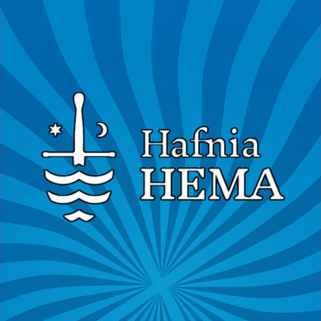 Hafnia HEMA logo against a blue background