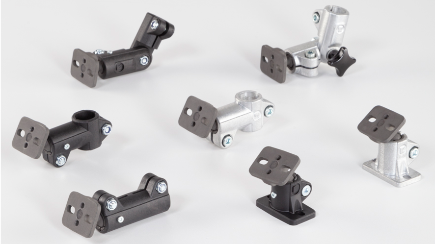 Rohrverbinder mit Kugelgelenk aus Aluminium und Kunststoff