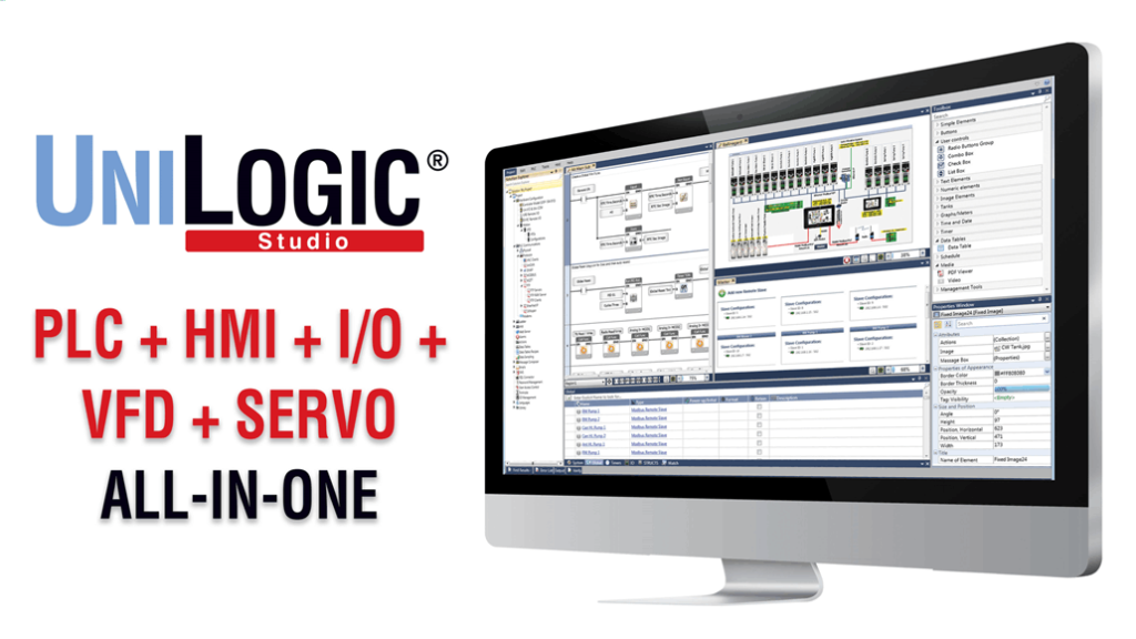 UniLogic Studio von Unitronics vereinheitlicht die Konfiguration und Programmierung von SPSen, HMIs, VFDs, AC-Servos und Motion-Control. Unitronics bietet Software und technische Unterstützung kostenlos an.