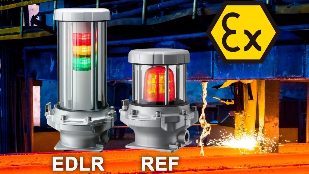EXPLOSIONSGESCHÜTZT – Entdecken Sie PATLITE´s neue Signalleuchte REF und Signalsäule EDLR. Beide Signalisierungslösungen erfüllen die Sicherheitsanforderungen in explosionsgefährdeten Umgebungen.