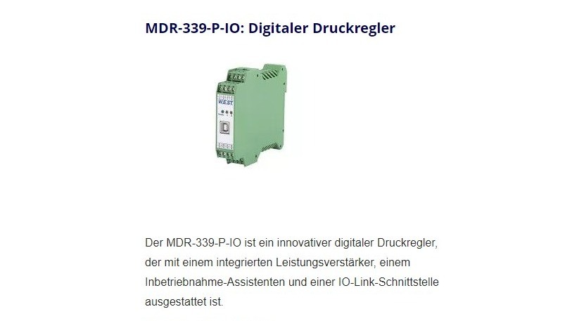 Digital pressure controller with integrated power amplifier, commissioning wizard and IO-Link interface