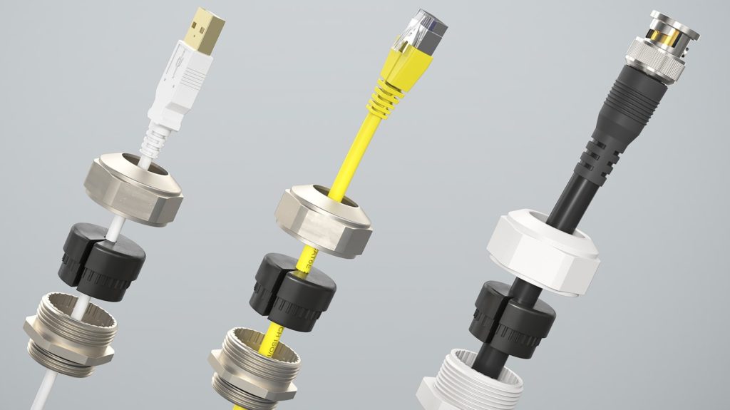 Progress® cable glands with slotted sealing inserts for patch and Ethernet cables