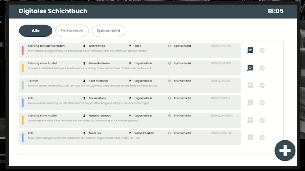 Digitales Schichtbuch / Schichtübergabe