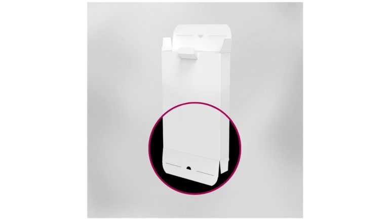 Folding box with Euro-hanger, tuck-in flaps on both sides and a safety closure