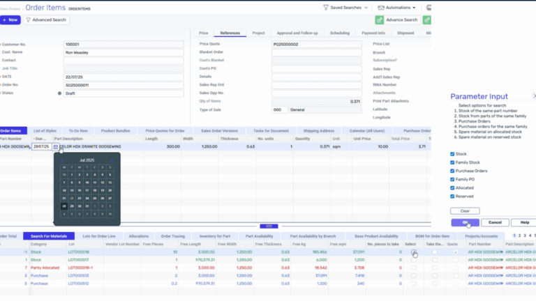 Advanced material search