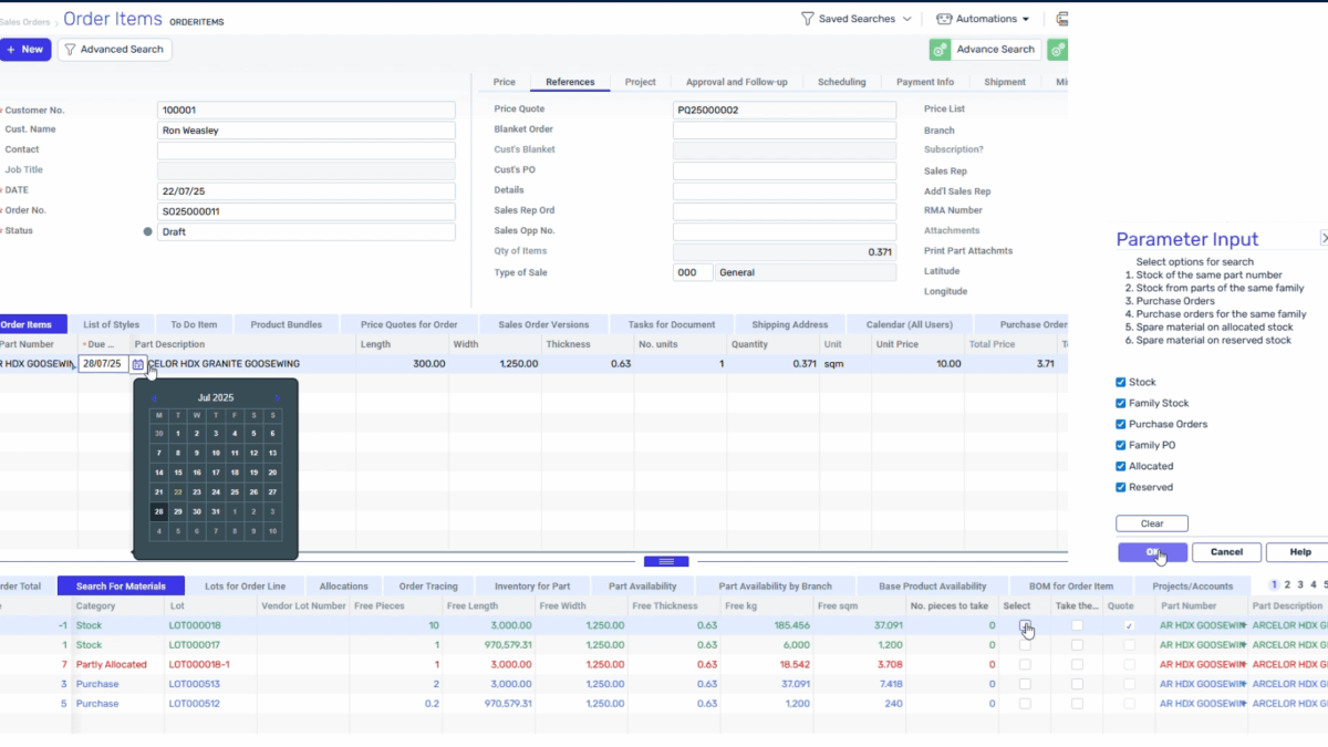 Advanced material search
