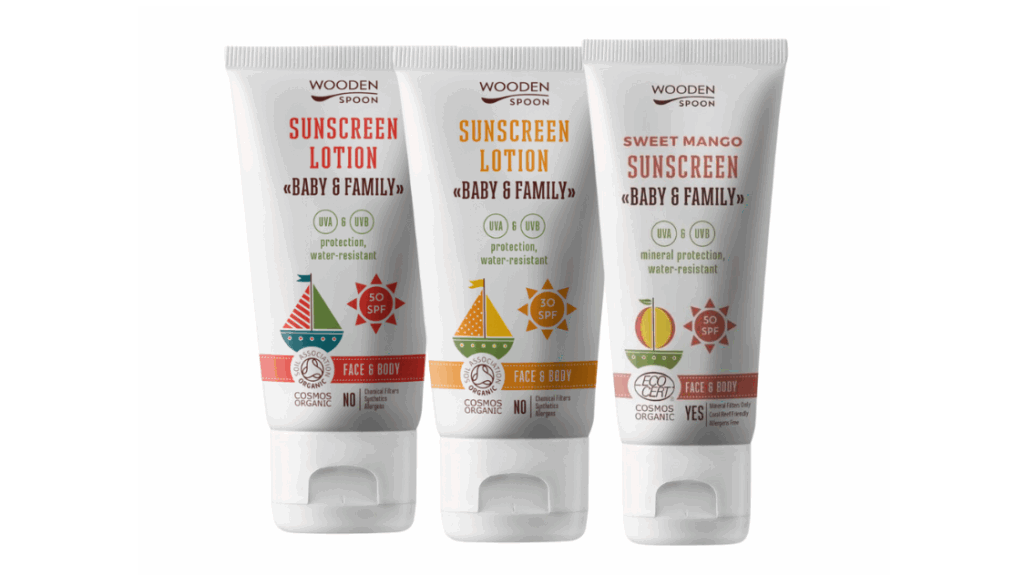 WOODEN SPOON Baby & Family Sunscreen SPF 30 / SPF 50 – Naturligt och säkert solskydd med non-nano zinkoxid. Skonsam för bebisar, barn och känslig hud. 100 % naturlig, certifierad ekologisk och miljövänlig. Ren, trygg och effektiv för hela familjen.