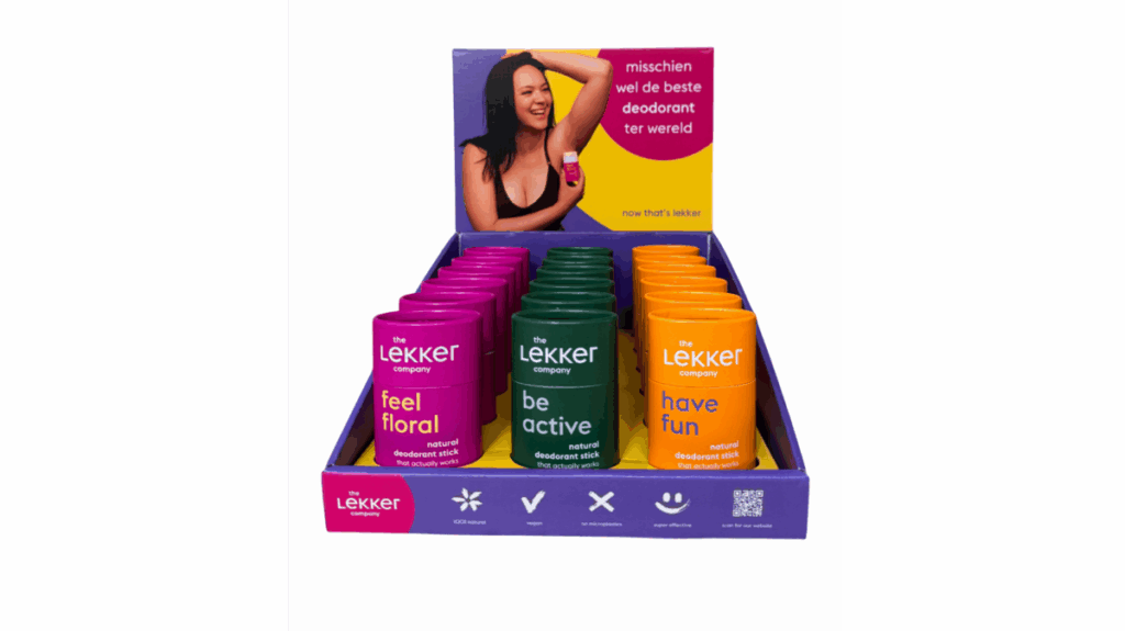 The Lekker Company deodorant stick display