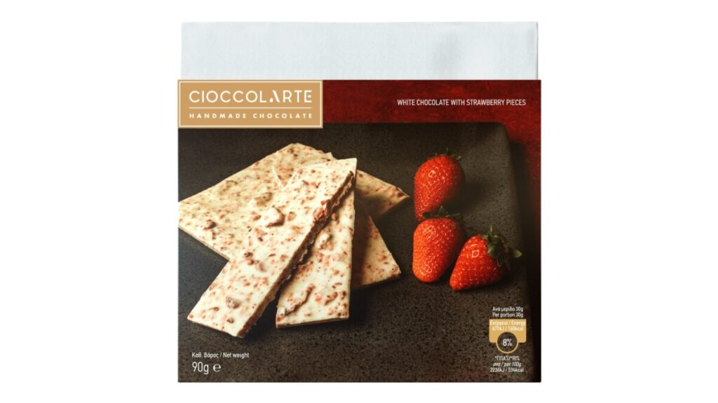 WHITE CHOCOLATE WITH STRAWBERRY PIECES 90GR