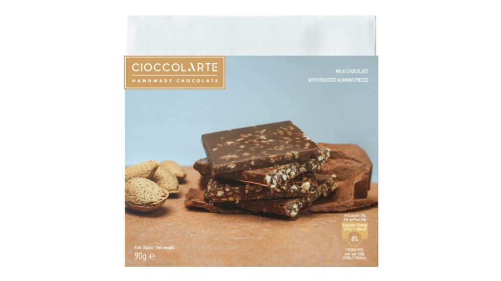 MILK CHOCOLATE WITH ROASTED ALMOND PIECES 90GR