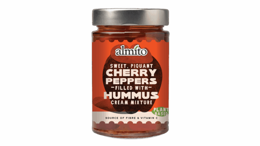 Sweet Piquant Cherry Peppers filled with Hummus Cream Mixture