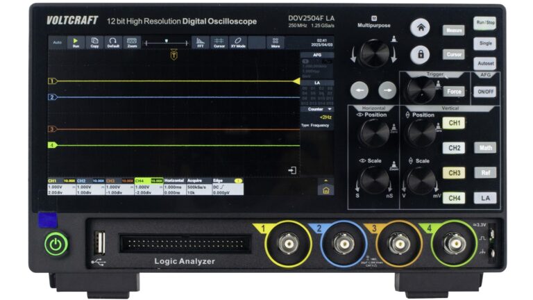 VOLTCRAFT DOV2504F LA Digital 250 MHz 4-channel 1.25 GS/s 100 MP 12 Bit Digital storage (DSO), Function generator, Logic