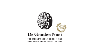 Logo van De Gouden Noot met gestileerde walnoot