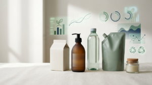 Duurzame verpakkingen met recycle-symbolen en milieugrafieken