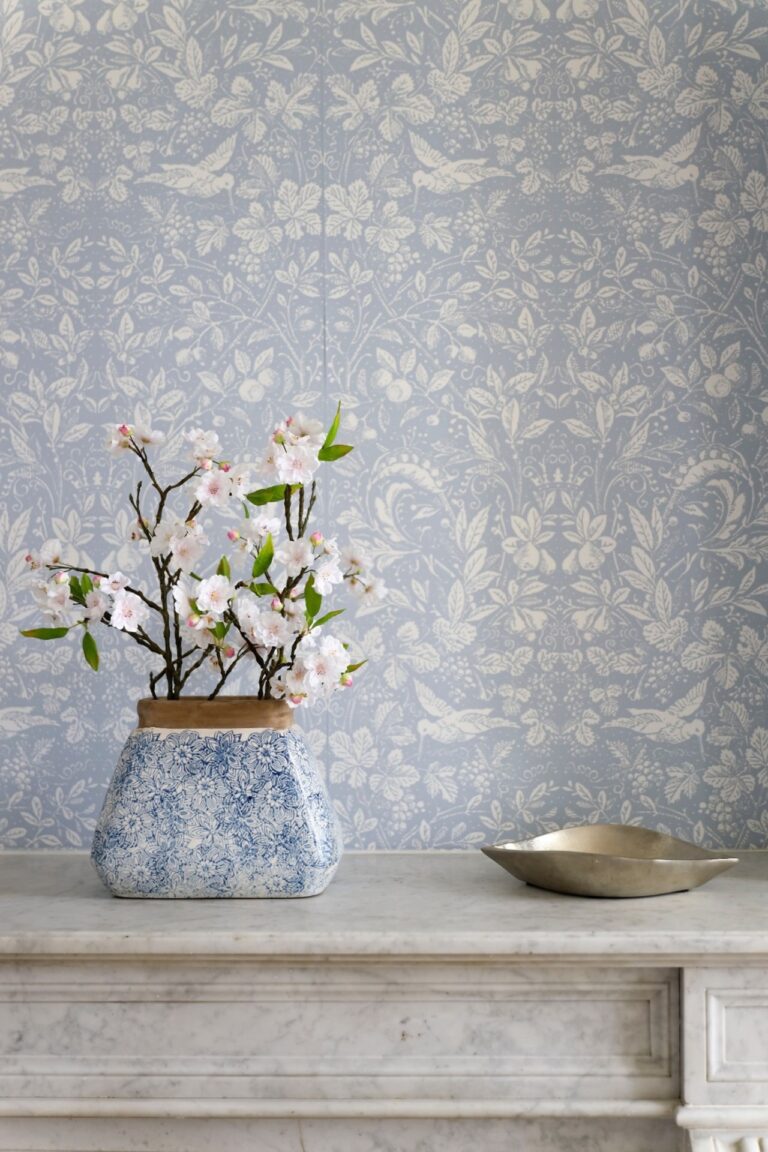 blauw retro behangpapier