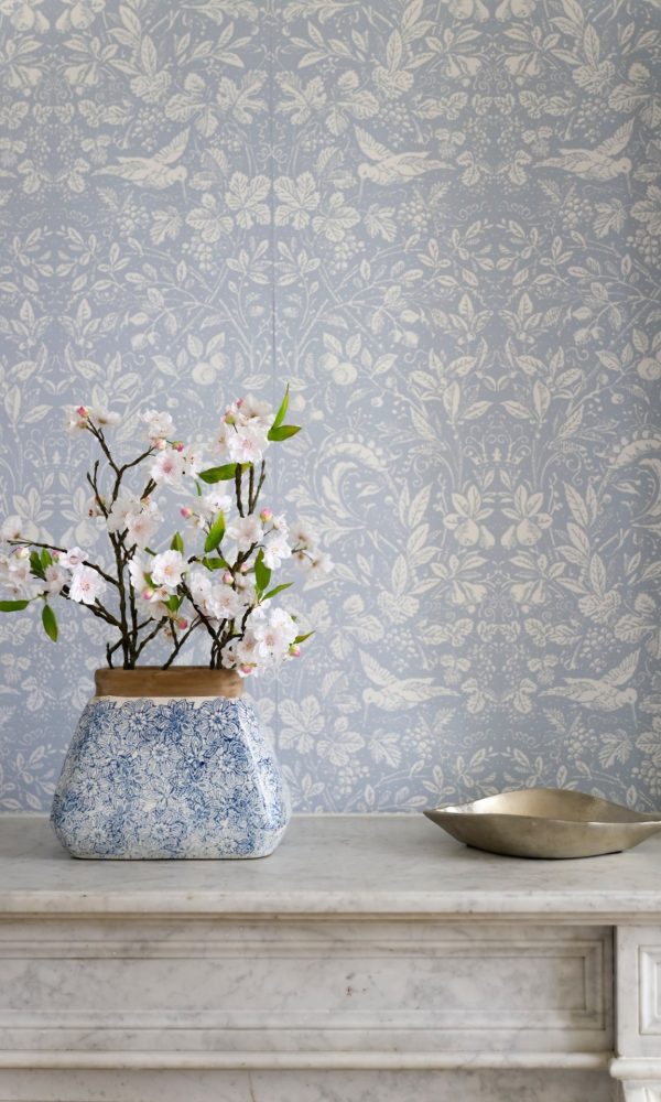 blauw retro behangpapier
