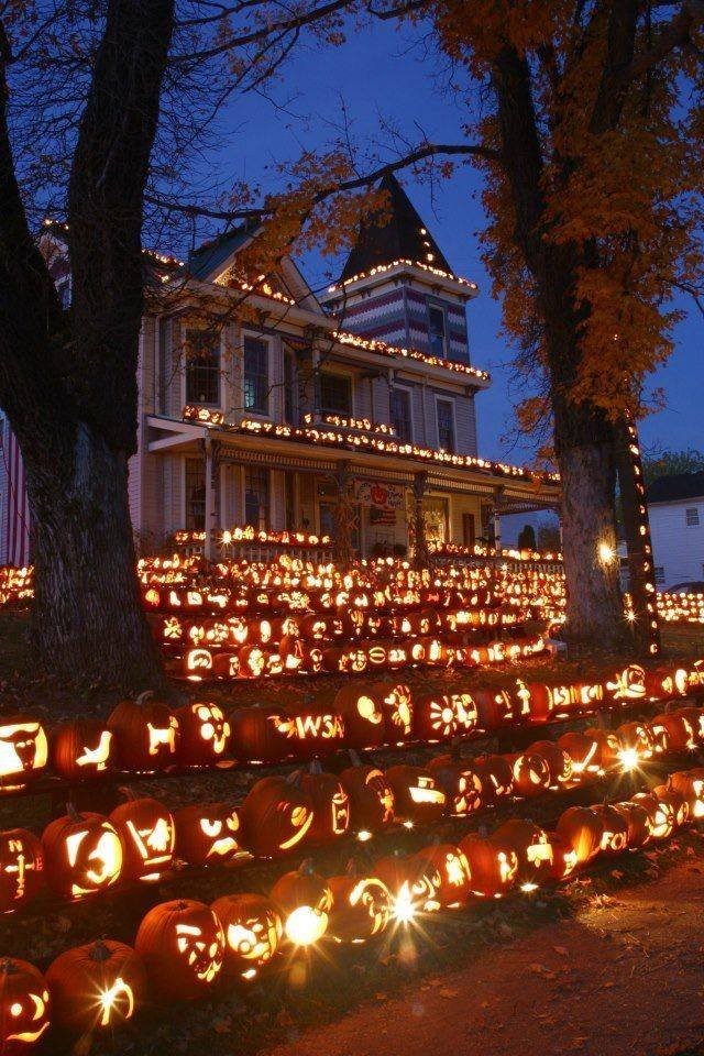 huis gedecoreerd met 3000 pompoenen