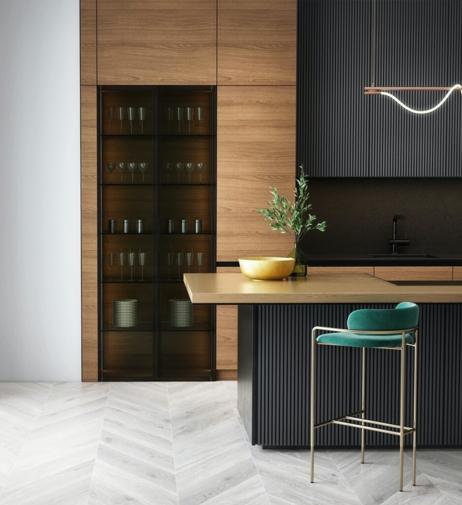 Moderne keuken in zwart met hout