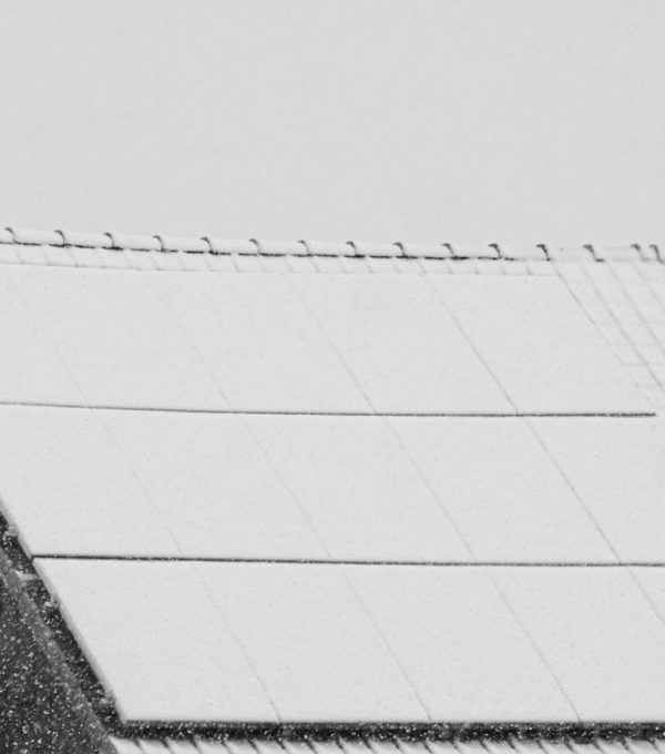 Dak met sneeuw en zonnepanelen