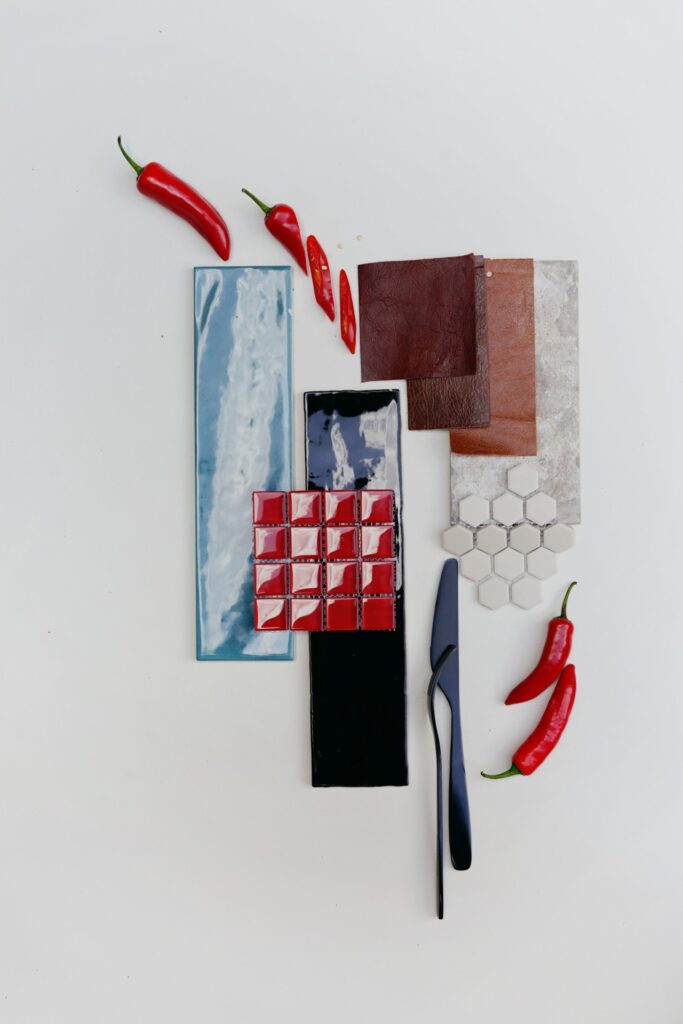 Materialen en kleuren in moodboard