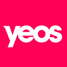 "YEOS logotyp i företagets profilfärger."