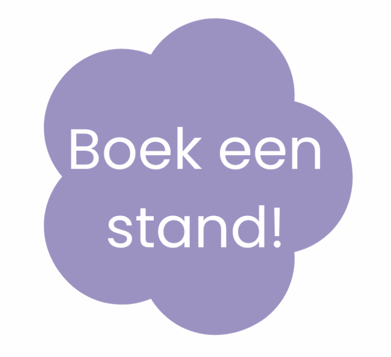 Paarse knop met tekst: Boek een stand!