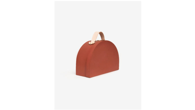 Scatola borsa con manico in pelle