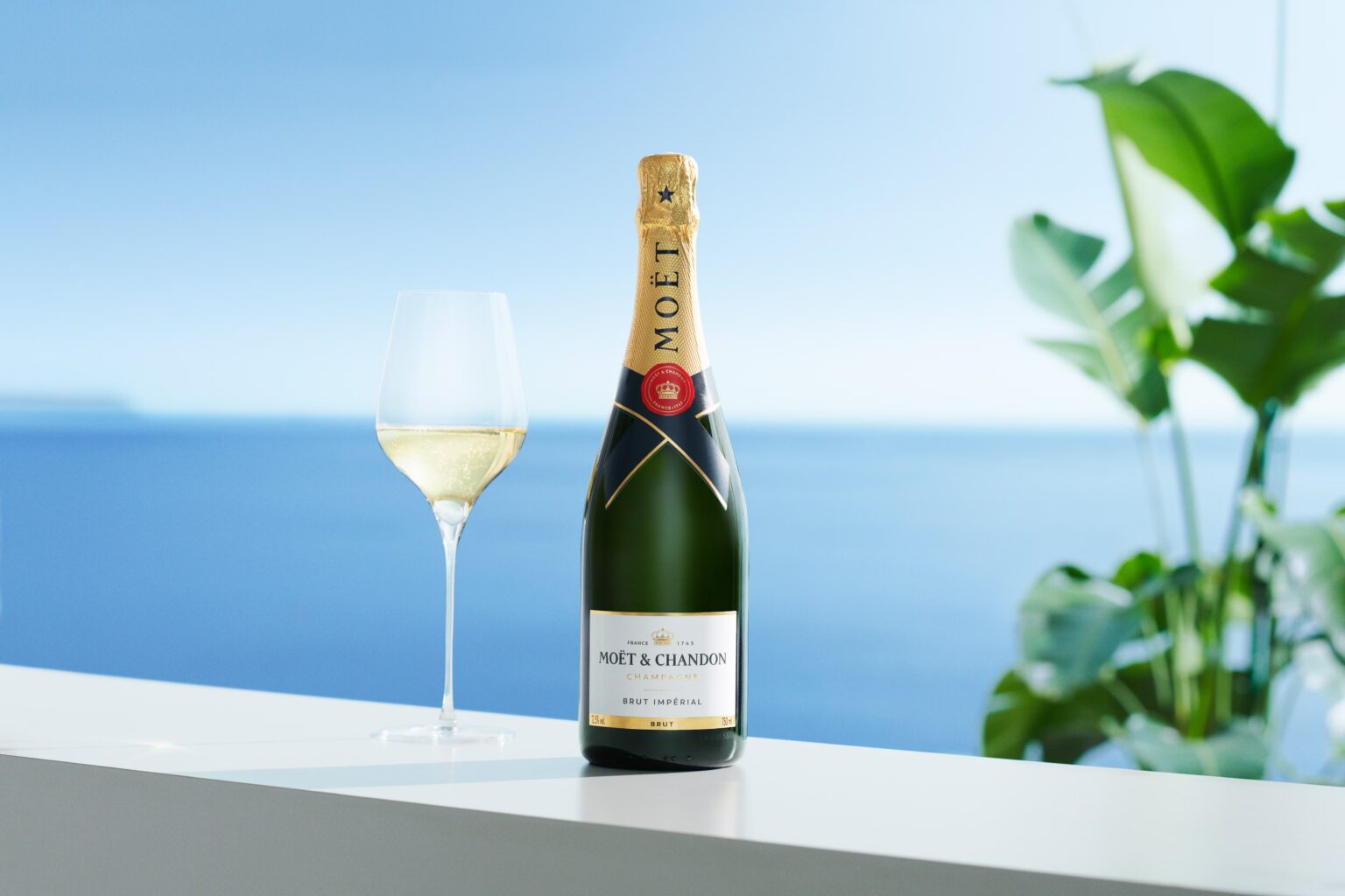 Moët & Chandon champagne presented in an elegant lifestyle setting, highlighting the brand's luxury heritage.
