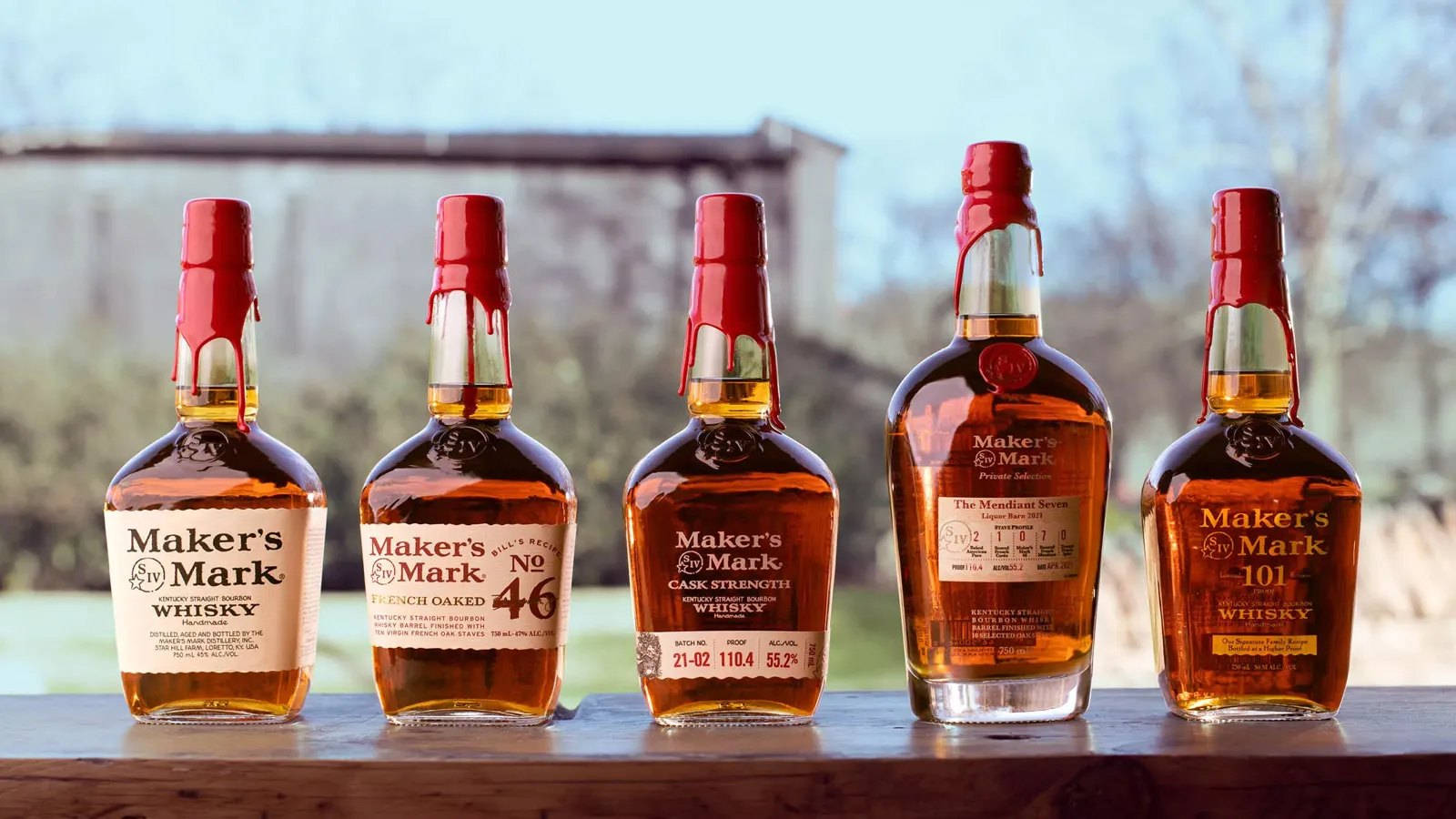 Maker's Mark bourbon product lineup featuring the brand's signature Kentucky straight bourbon whiskey range.