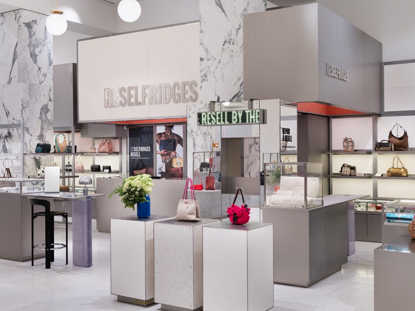 Reselfridges pre-loved luxury retail space at Selfridges, showcasing circular fashion, resale and repair services.