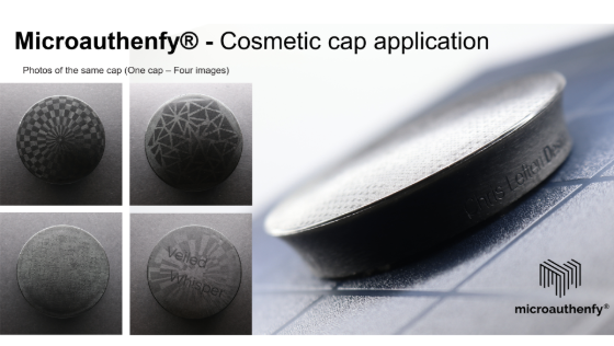 Microauthenfy(R) technology on cosmetic cap