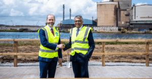 Mr Natarajan Chandrasekaran, Chairman of Tata Steel and the Tata Group, joins government ministers at a groundbreaking event for the company’s state-of-the-art Electric Arc Furnace (EAF) facility in Port Talbot.