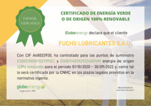 Certificado FUCHS energía verde-Globeenergy